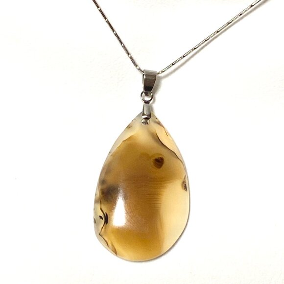 Natural Earthy Montana Moss Agate Pendant, Large Water-drop Genuine Gemstone - Picture 8 of 13